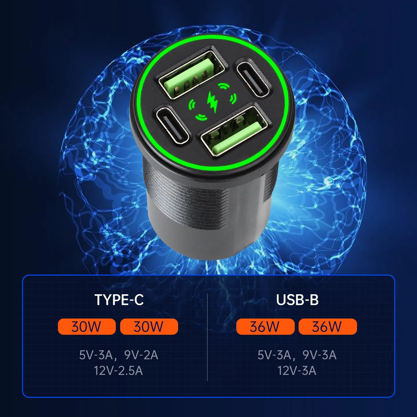 Round Four Port Power Delivery Automotive Module Suitable for OEM Customization USB Auto Charger