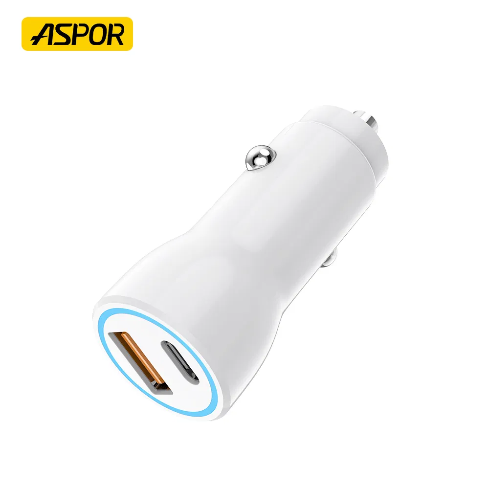 Aspor A910 Pd 38W Fast Charging Car Charger Adapter Type C USB Dual Port Mobile Car Chargers