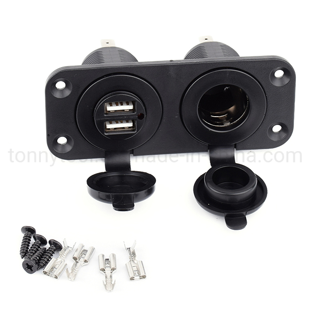 12V 24V 3.4A Dual Socket Car USB Charger Adapter Port Kit Waterproof Cigarette Lighter with Mounting Panel