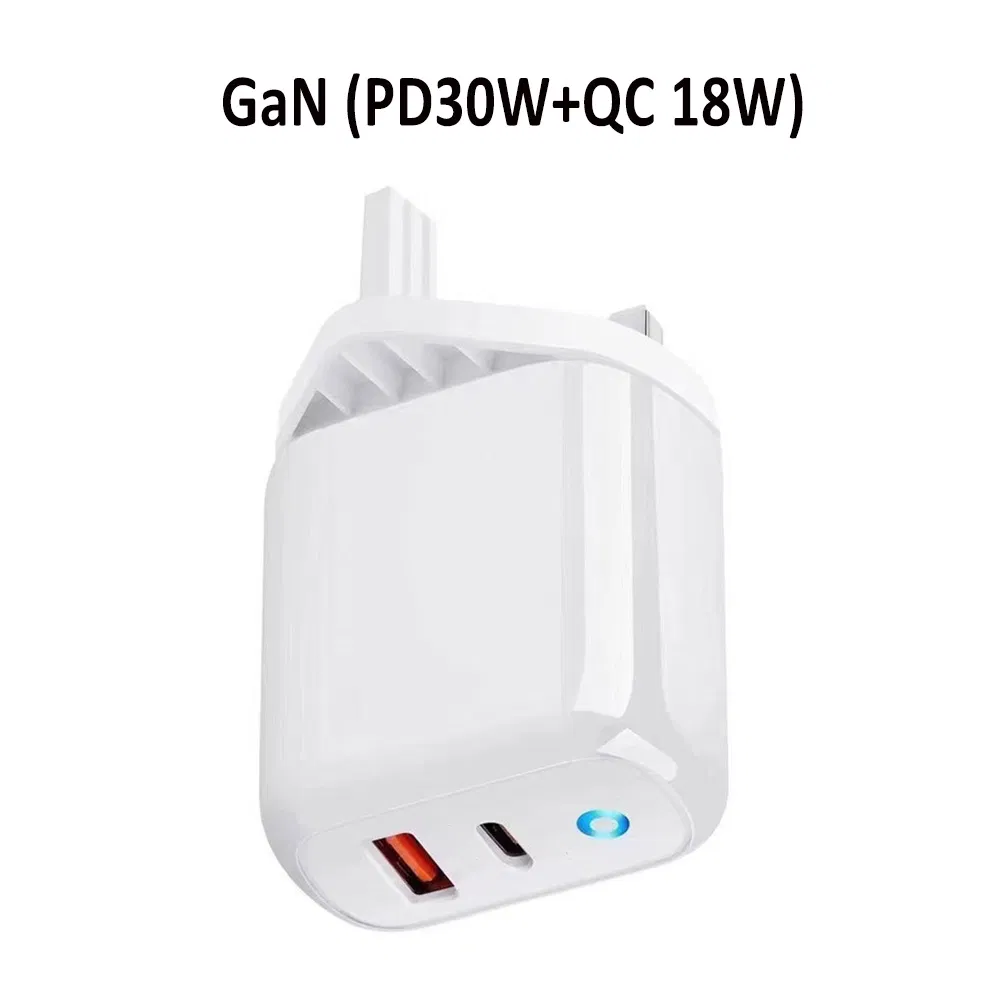 Fast Charging GaN Phone Charger for iPhone Samsung Pd30W QC18W Fast Home Charger USB-C Fast Mobile Charger Cell Phone Accessories