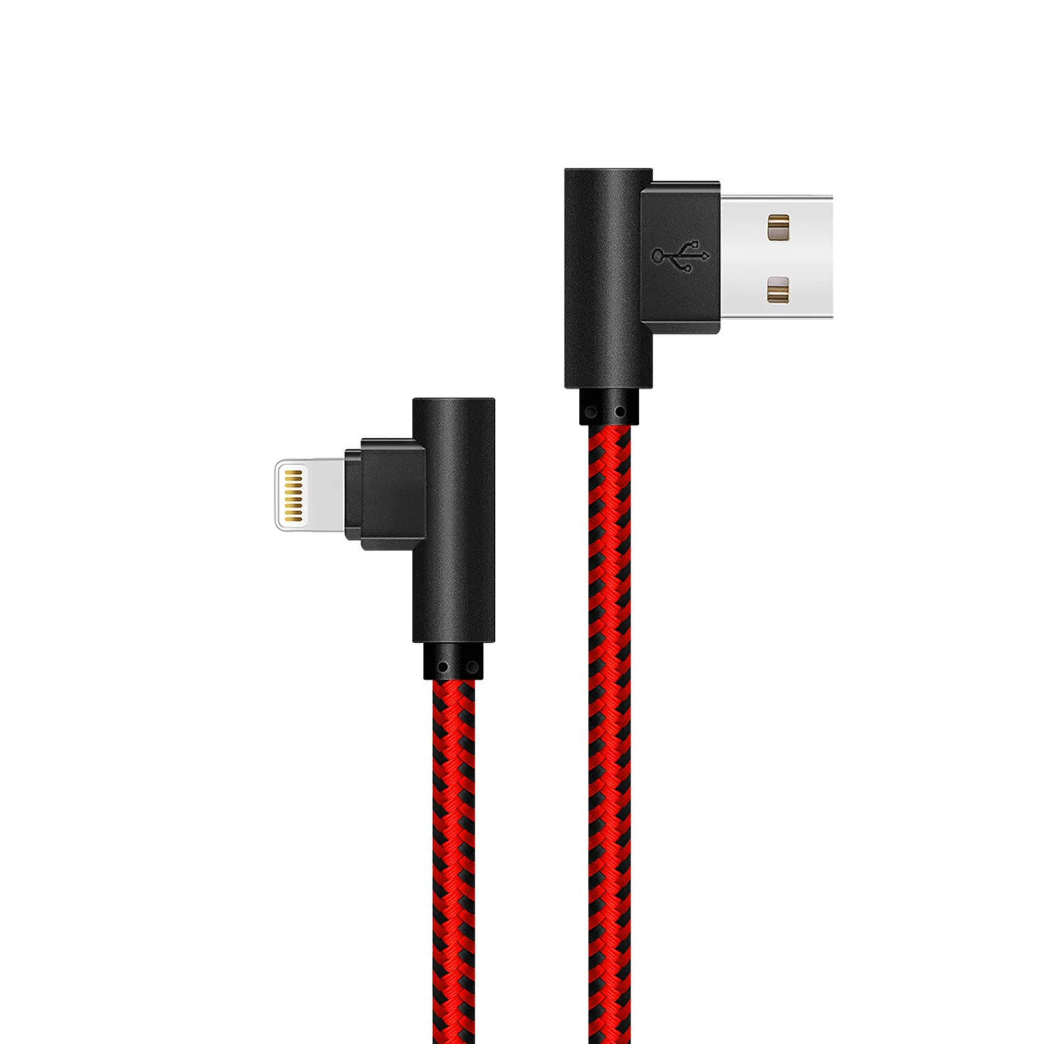 Durable USB to Lightning Cable Nylon Braided 90 Degree Angle for iPhone Mfi Mobile Devices