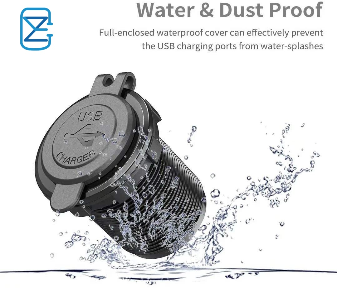 12V 24V Waterproof Voltage Display QC3.0 and Type C Dual USB Charger Socket Power Outlet for Car Boat Marine Mobile