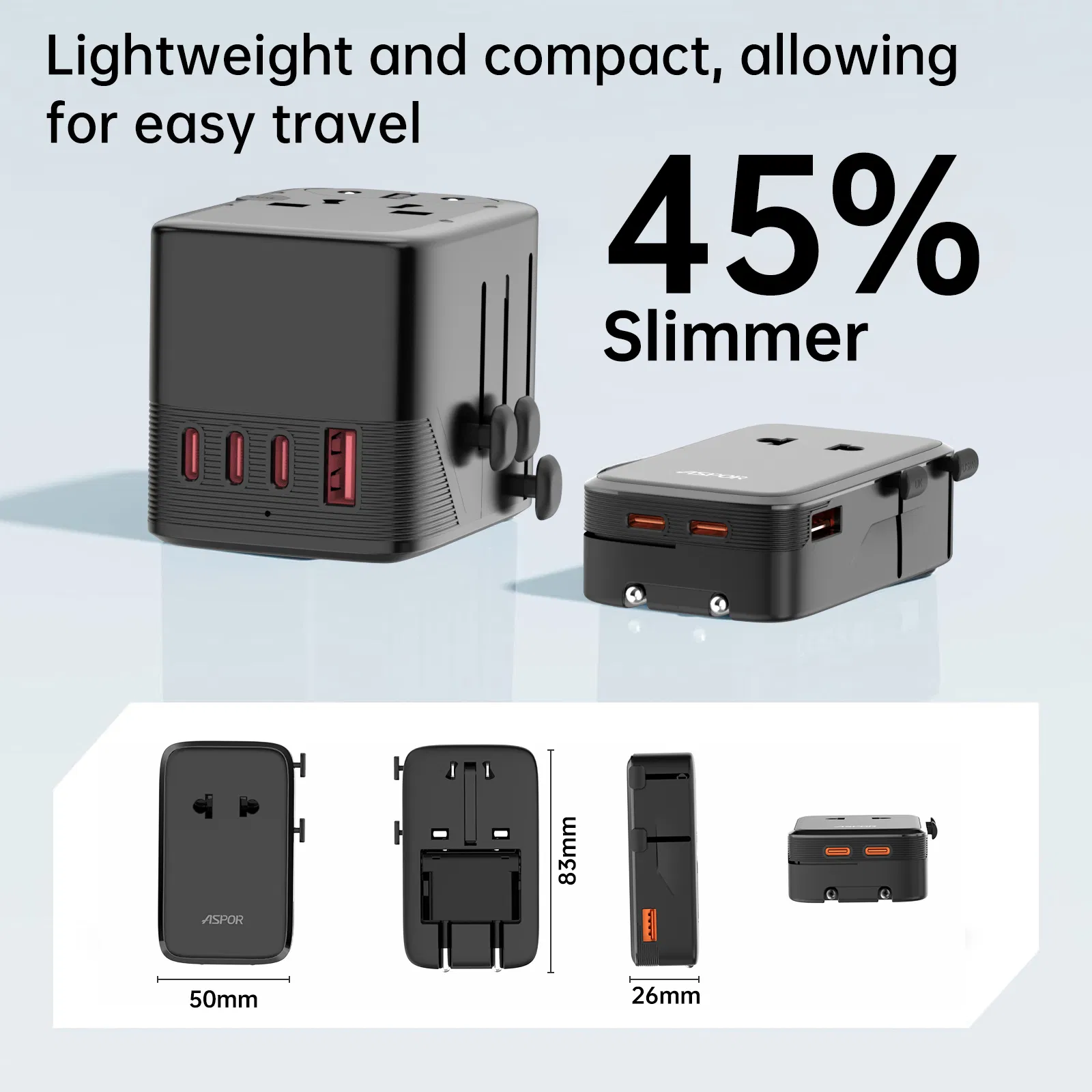 Thin 35W GaN World Travel Adapter 4-in-1 Plug Grobal Charger 2-USB-C USB-a