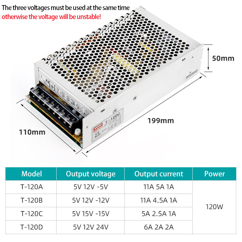 T-120A 5V 12V-5V 120W SMPS Mini Size 12V5a 60W LED Transformer AC to DC Switching Power Supply