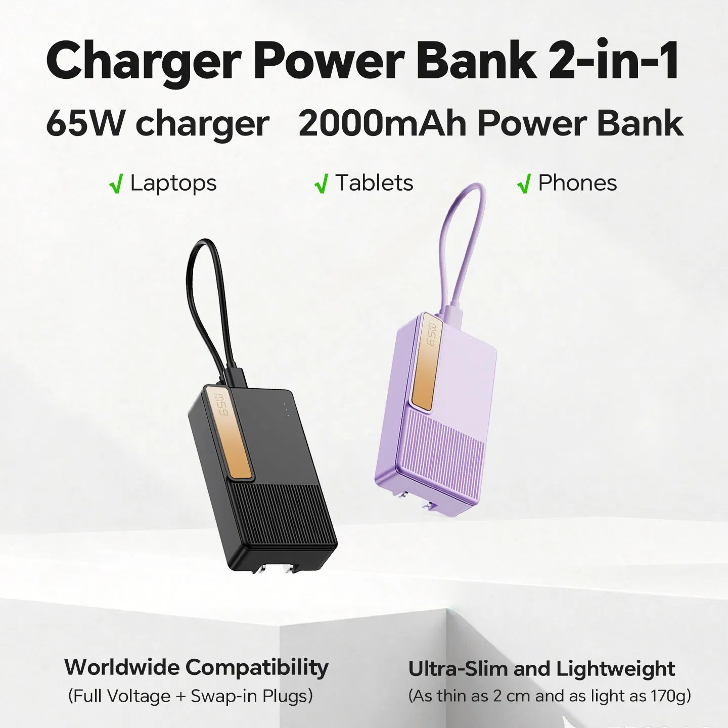 Multi Device Uninterruptible Power Delivery 65W GaN Pd Power Charger for Device Backup