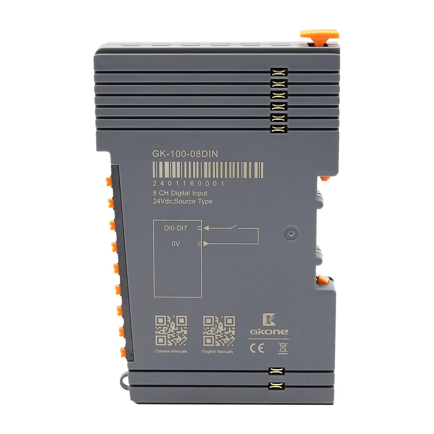 Gk-100-08DIN IP20 High Temperature Resistance 8-Channel Digital Input Module NPN Type
