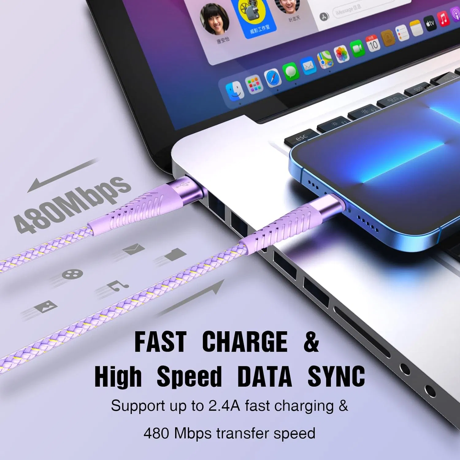 USB-a Lightning Mfi Certified Fast Chargers Cord Fast Charging Cables Data Charging Cable for Apple iPhone/iPad/iPod