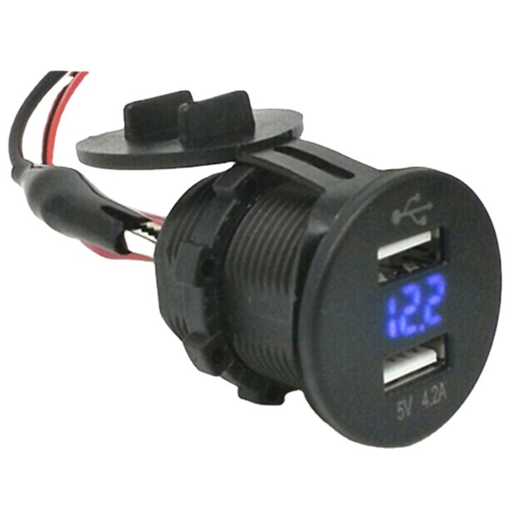 Waterproof Digital Voltmeter Car Motorcycle Power Outlet Adapter 12V 4.2A Dual USB Car Charger