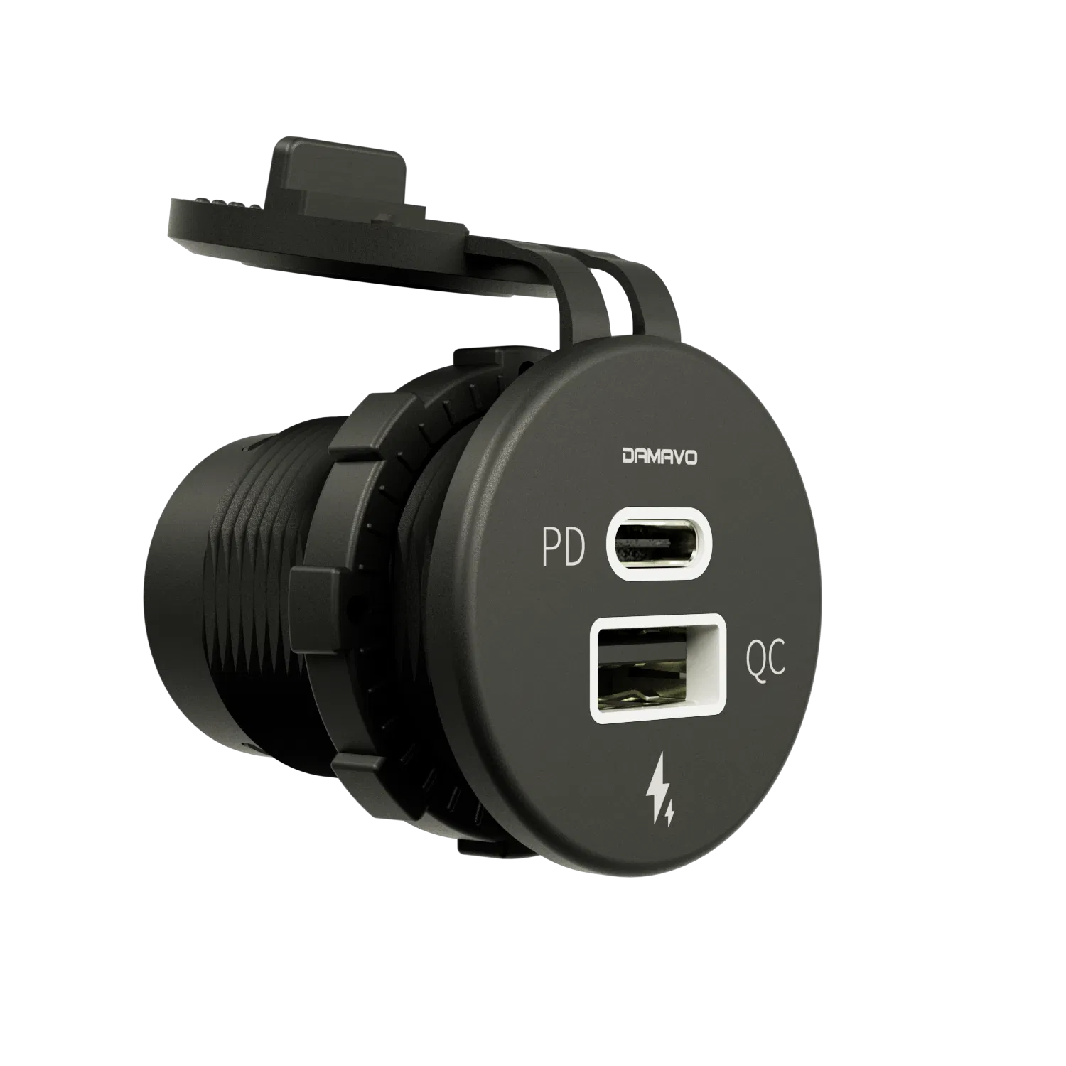 Damavo Fast Charging 12-24V Car Charger with Pd QC3.0 Dual USB Socket for Truck RV Boat Motorcycle
