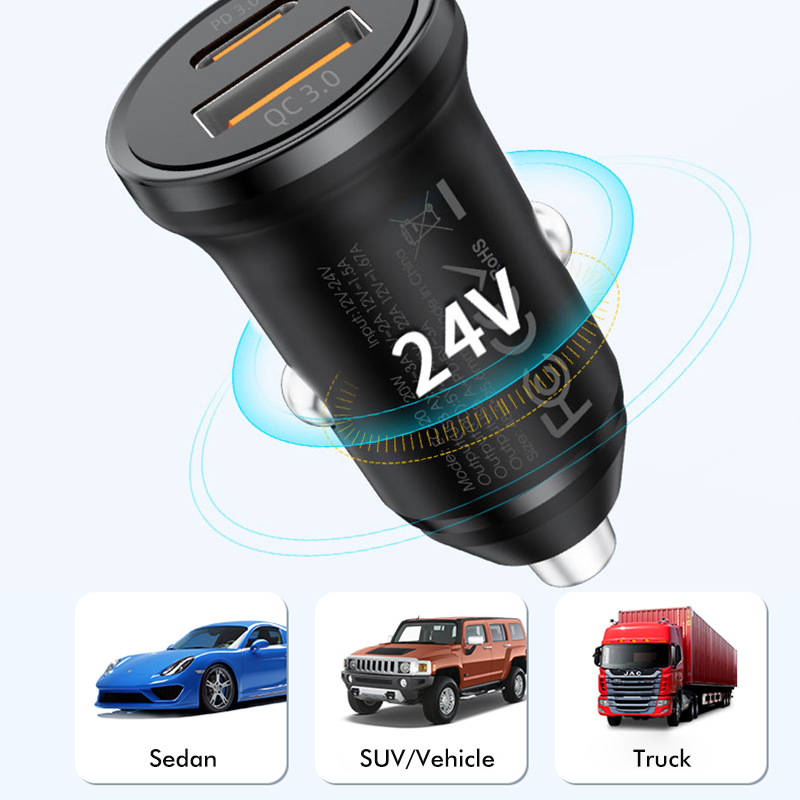 USB a USB C Dual Ports Quick Car Charger 30W Fast Charging Phone Car Adapter for Phone