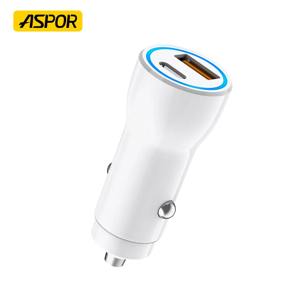 Aspor A910 Pd 38W Fast Charging Car Charger Adapter Type C USB Dual Port Mobile Car Chargers