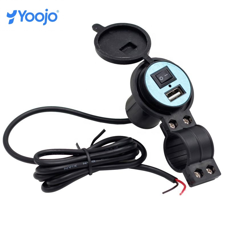 Clamp USB 12-24V Electric Bike Motorcycle Fast Charger 5V 2.1A Cover LED Indicator Light Rocker Switch Waterproof Socket Mobile