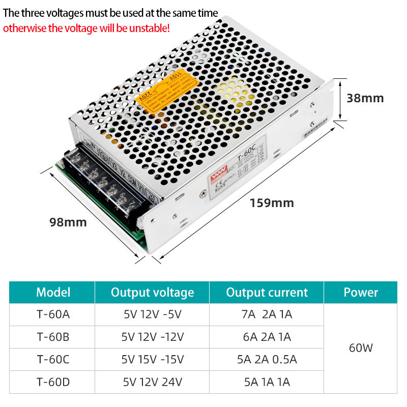 T-60c 5V 15V-15V 60W Triple Output Series High Efficiency Power Supply Switching Power Supply