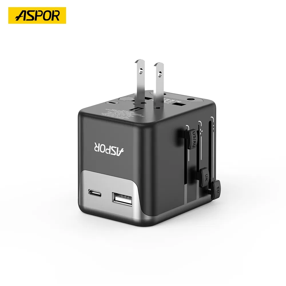 Aspor A891 Power Adapter 2.4A Multi-Country Charger with EU/UK/Us/Au