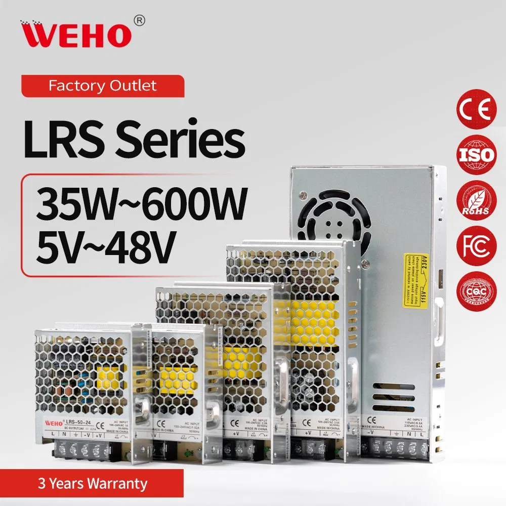CE RoHS Lrs Series LED Driver Power Supply 35W 50W 75W 100W 150W 200W 250W 350W 400W 500W 12V 24V 36V 48V AC DC Industrial CCTV SMPS Switching Power Supply