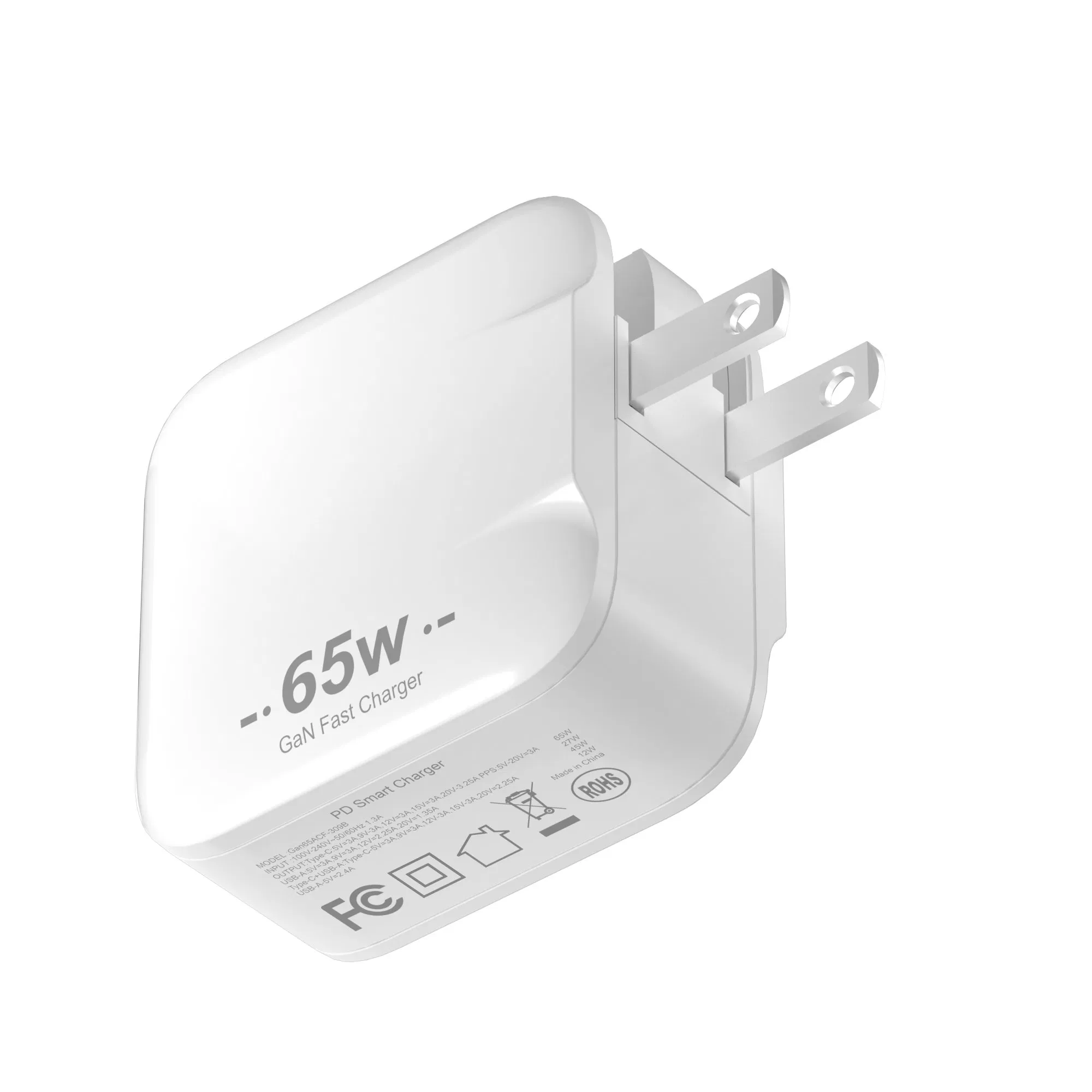 Chinese Factory 65W Two-Port GaN USB-C Mobile Charger with Power Delivery Pd for Laptops, Tablets &amp; Phones (iPhone16/ 15/14/13/12/11/X, iPad, MacPro, Samsung)