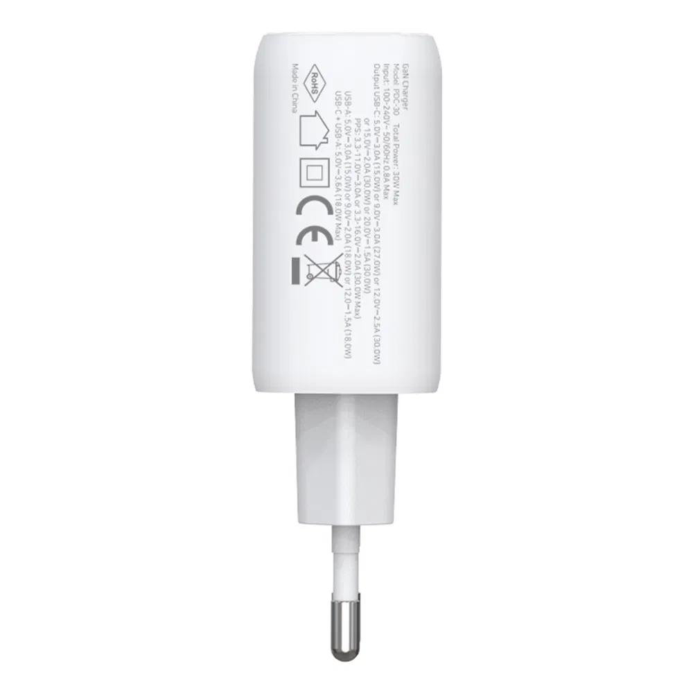 Amorus Pd 30W GaN USB-a Type-C Dual Port Adapter Phone Tablet Fast Charging Wall Charger Certified Mobile Adapter