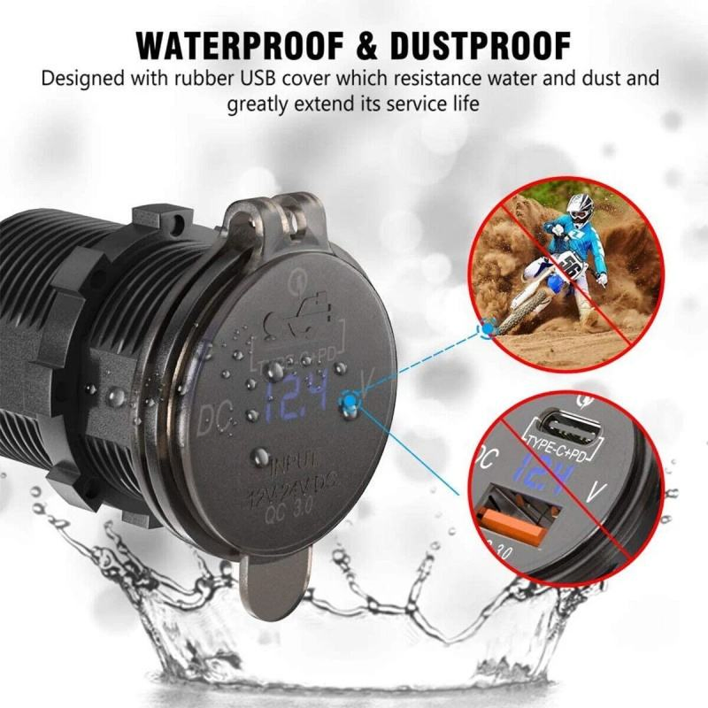 12V-24V USB Type C Pd + QC 3.0 Dual Car Charger Adapter 2 Port Cigarette Socket