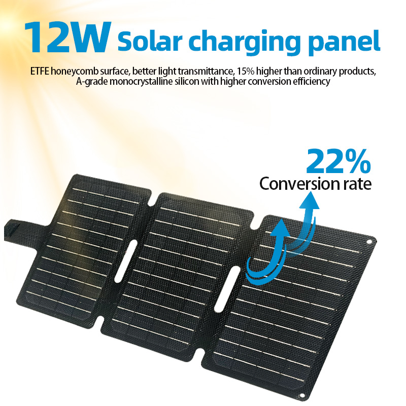 Compact 12W Solar Charger with USB Output for Travel