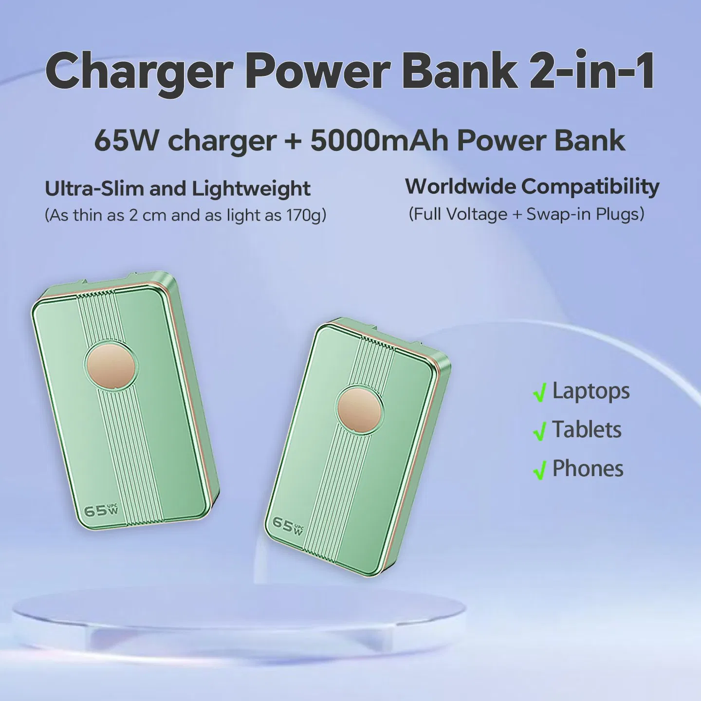 65W GaN Charger USB-C Power Delivery Portable Adapter