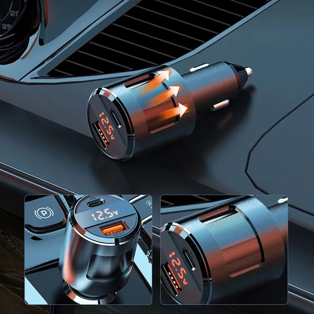 2026 New Arrival Metal Fast Charging 65W Power Delivery Adapter Mini Portable Car Charger