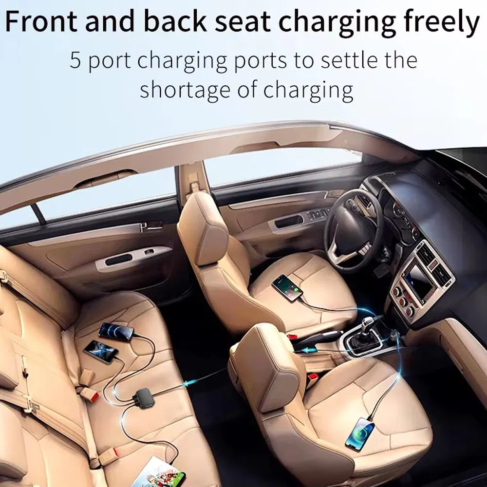 Fast Delivery Super Power Car Charger Multi 5 Ports Multiple Devices USB Type-C Car Charger