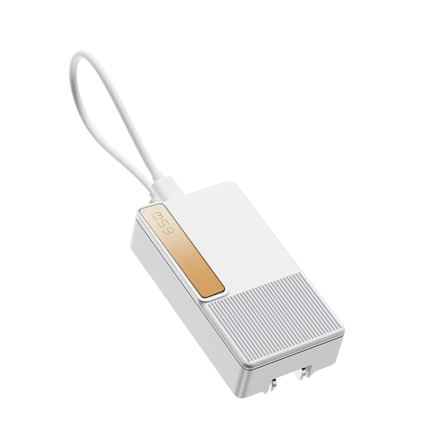 65W Ultra-Slim Uninterruptible Power Charger USB-C Cell Phone Charger Compact Size Pocket Portable Fast Charger 2000mAh Power Bank for Global Business Travel