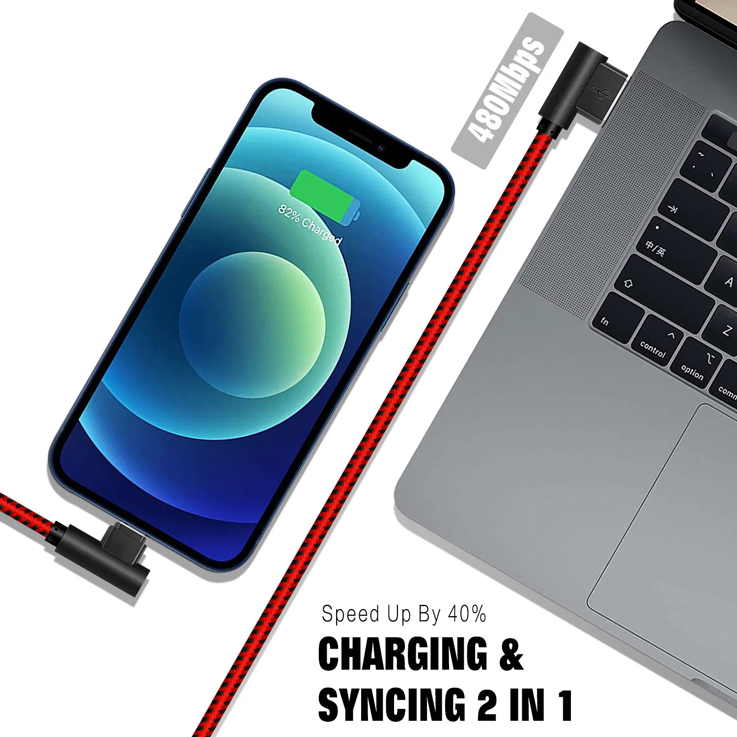 90 Degree USB to Lightning Cable Nylon Braided Heavy Duty Design Mfi Certified Phone Data Cable Accessories