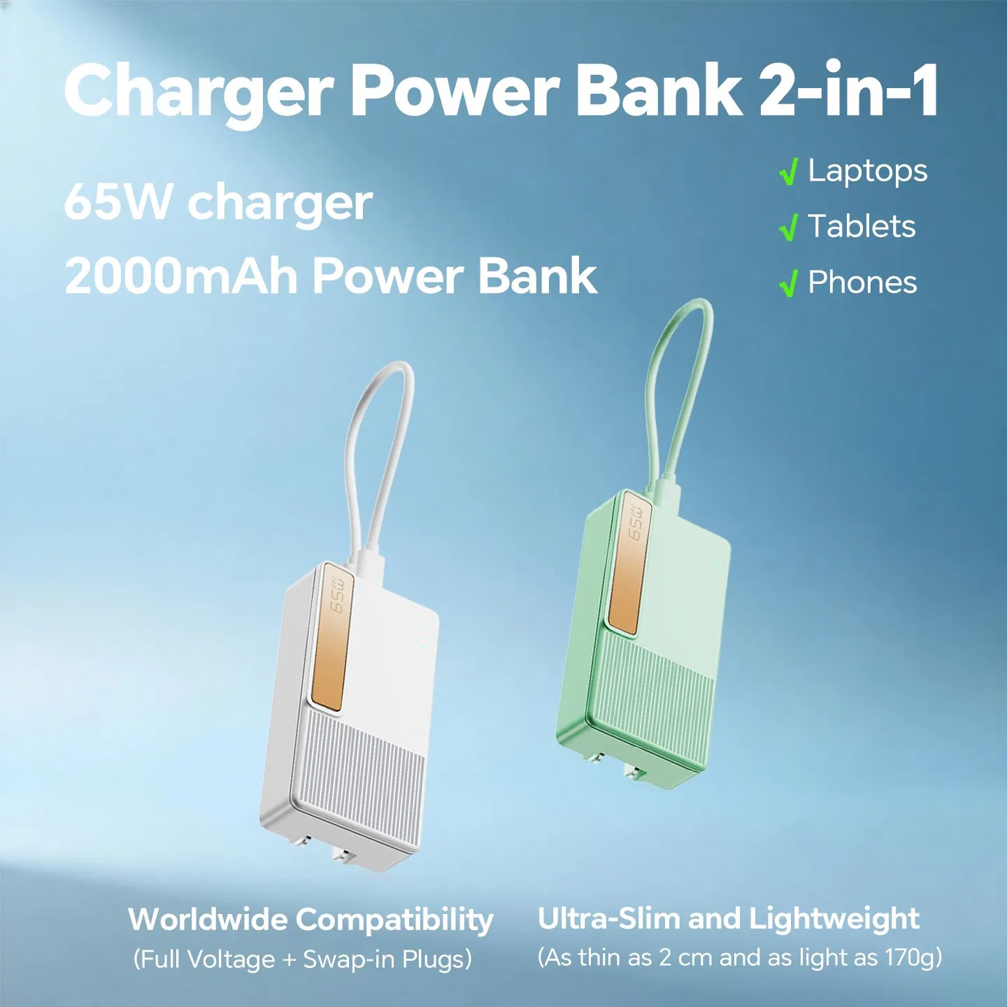 Quality Assured Wall Plug Power Delivery 65W GaN Pd Uninterruptible Charger for Office Work