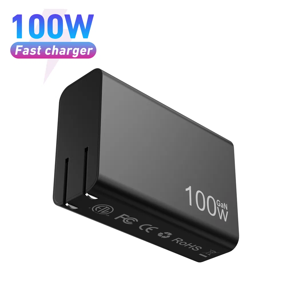 GaN 100W Pd Fast Adapter Mobile Phone Charger UK Plug 4 Ports 100W Black GaN Charger