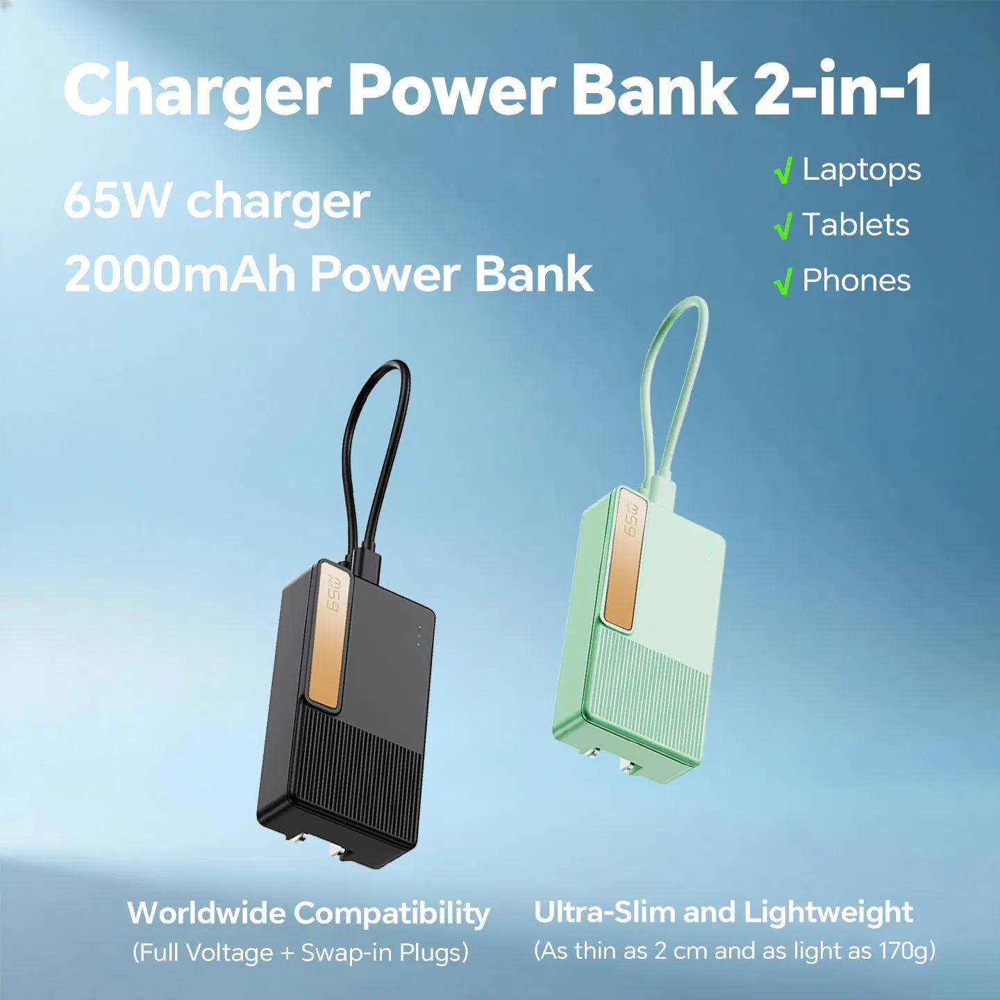 Dual Function Fast Charge Power Delivery 65W GaN Pd Uninterruptible Power Charger for Smartphones