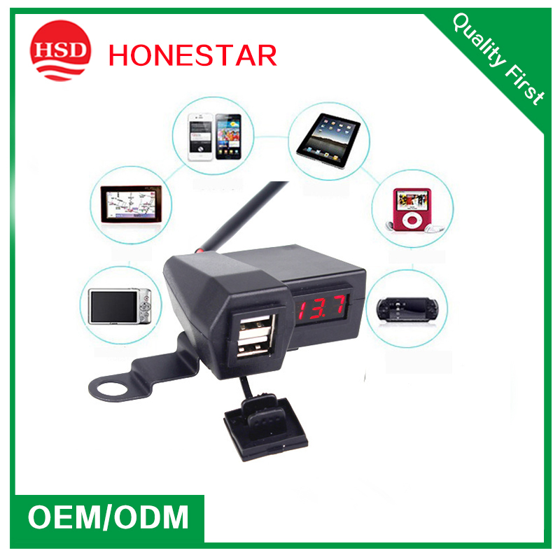 Motorcycle Accessories Dual USB Cigarette Lighter Voltmeter Display Waterproof Car Charger