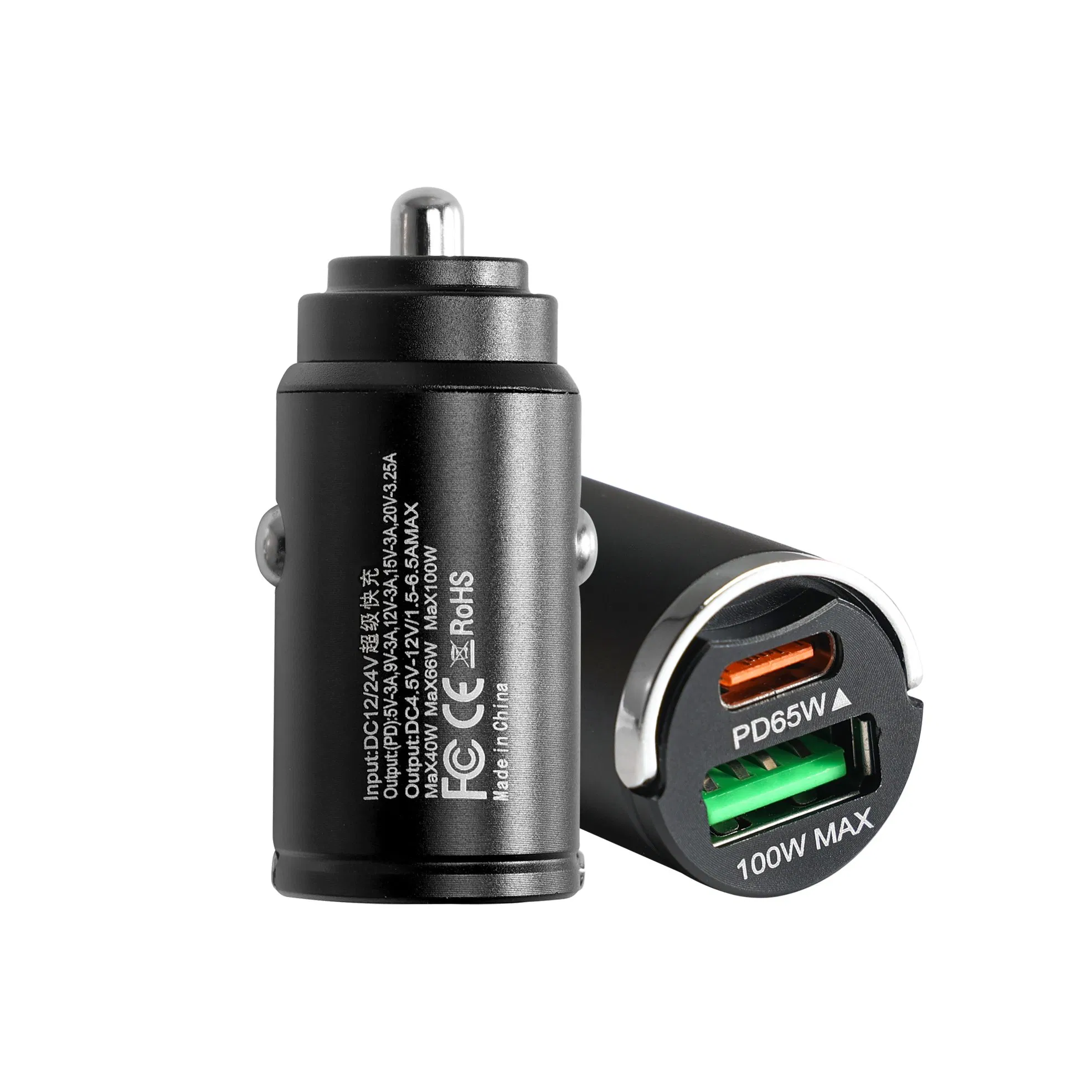 100W Mini Dual USB C a Pd Car Charger Fast Charging for Phone Laptop Cigarette Lighter Adapter