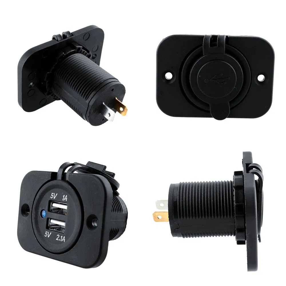 Dual USB Car Charger with Panel Waterproof Power Adapter Socket Outlet for Vehicle Boat Truck Motorcycle