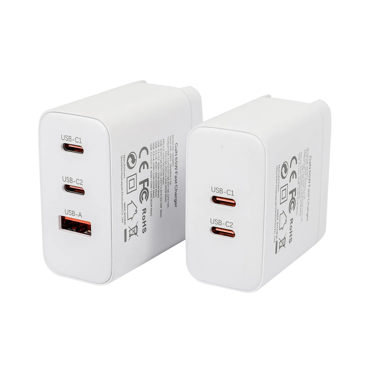 China Factory CE RoHS FCC 2 Ports 65W USB-C Charger Battery Charger Mobile Phone Charger with Mobile Accessories Fast Charging Iphones Charger for All Devices