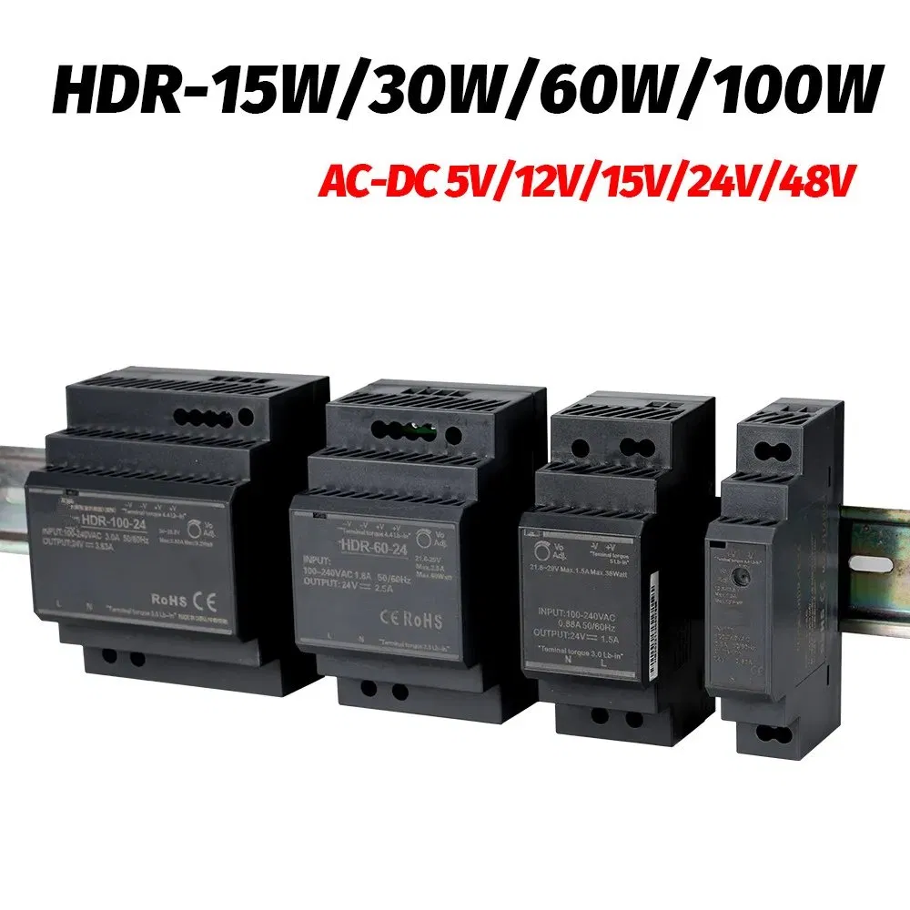 Hdr Series Switching Power Supply DIN Rail 15W 30W 60W 100W 150W AC/DC 12V 24V Industrial Ultra-Thin SMPS