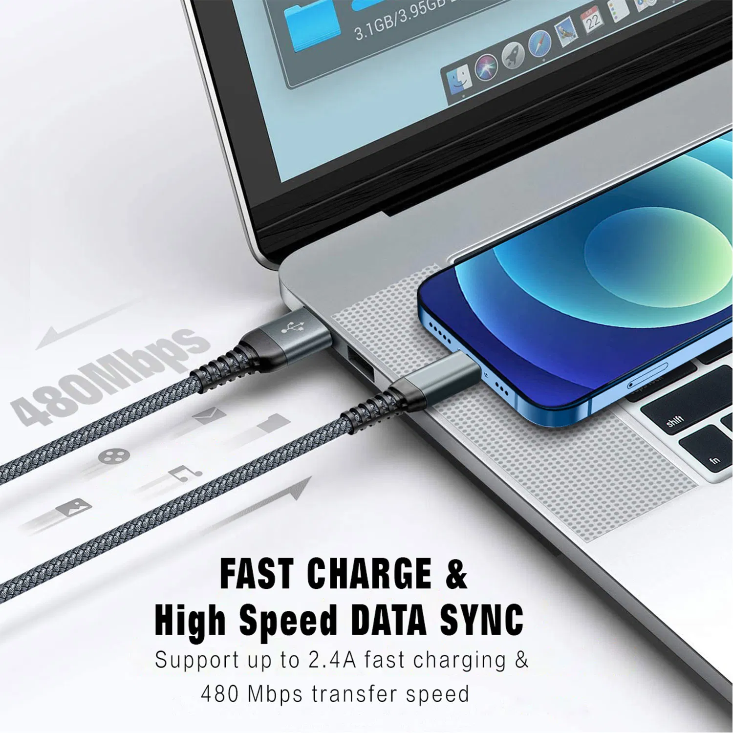 Lightning Fast Charging Nylon Braided Cable Mfi Certified L / USB Cable for iPhone