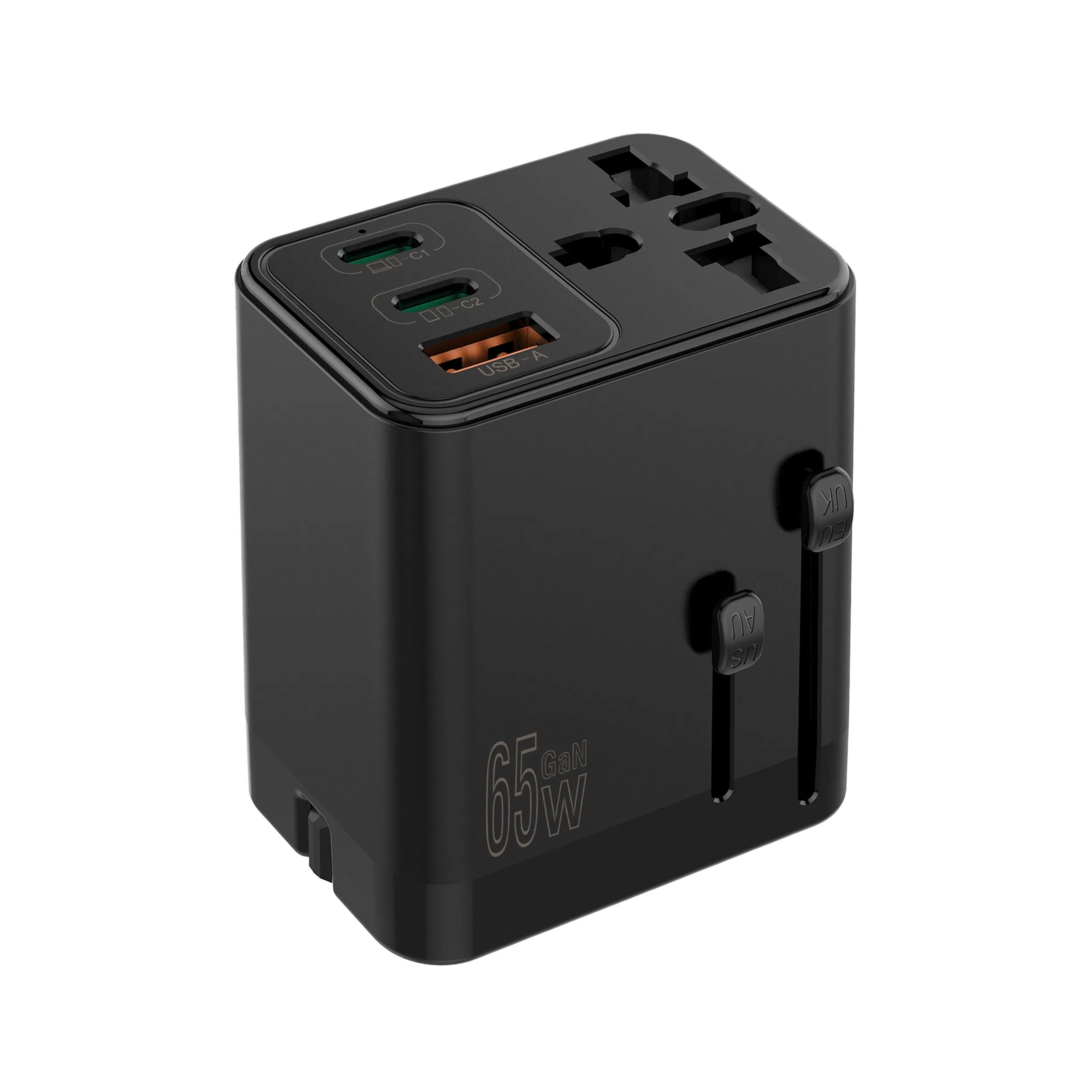 New 65W GaN World Travel Adapter Charger 4-Port Fast Charging Foldable Plug