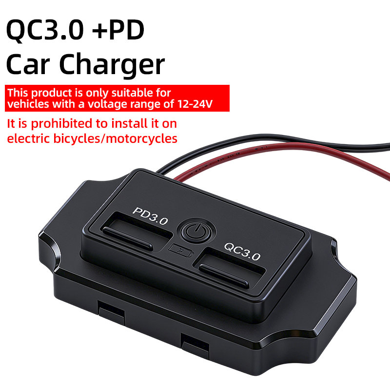 Dual USB Car Charger Pd3.0 QC3.0 12-24V Waterproof Switch