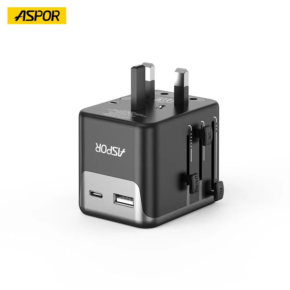 Aspor A891 Power Adapter 2.4A Multi-Country Charger with EU/UK/Us/Au
