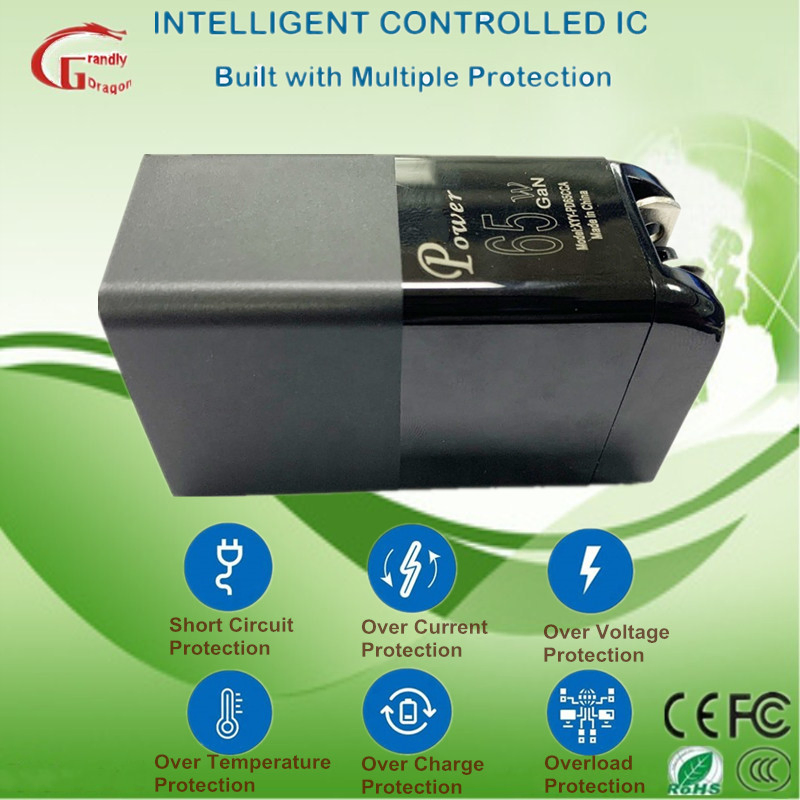 Smart Black Technology GaN 65W Fast Charger for Power Delivery Mobile Phone Charger