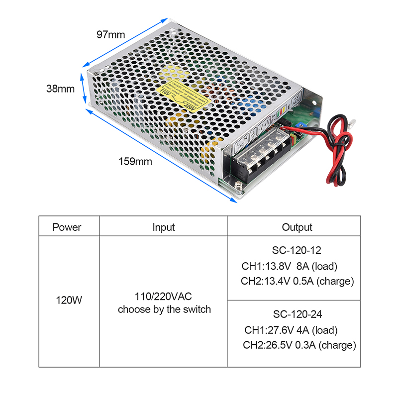 120W 12V/24V UPS Switching Power Supply Battery Charger Input 110/220V for Industrial Automation Field Sc-120-12 Sc-120-24