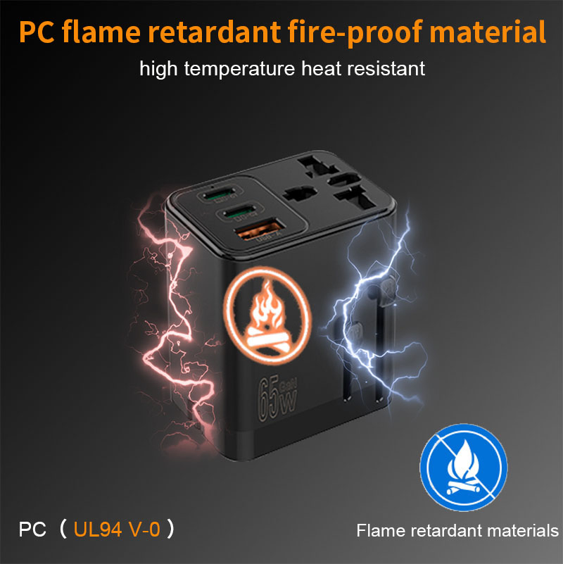 New 65W GaN World Travel Adapter Charger 4-Port Fast Charging Foldable Plug