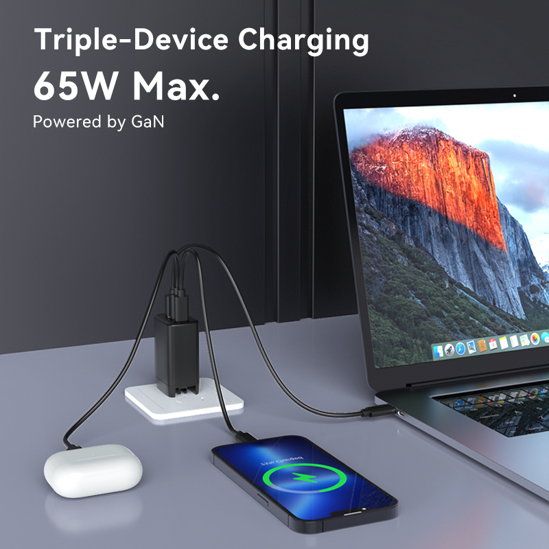 PPS Pd Fast Charger Multiport USB C Wall Charger 65W GaN USB-C Wall Charger for Laptops, Tablets and Phones with Power Delivery