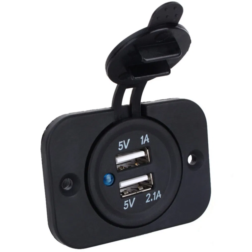 Dual USB Car Charger with Panel Waterproof Power Adapter Socket Outlet for Vehicle Boat Truck Motorcycle