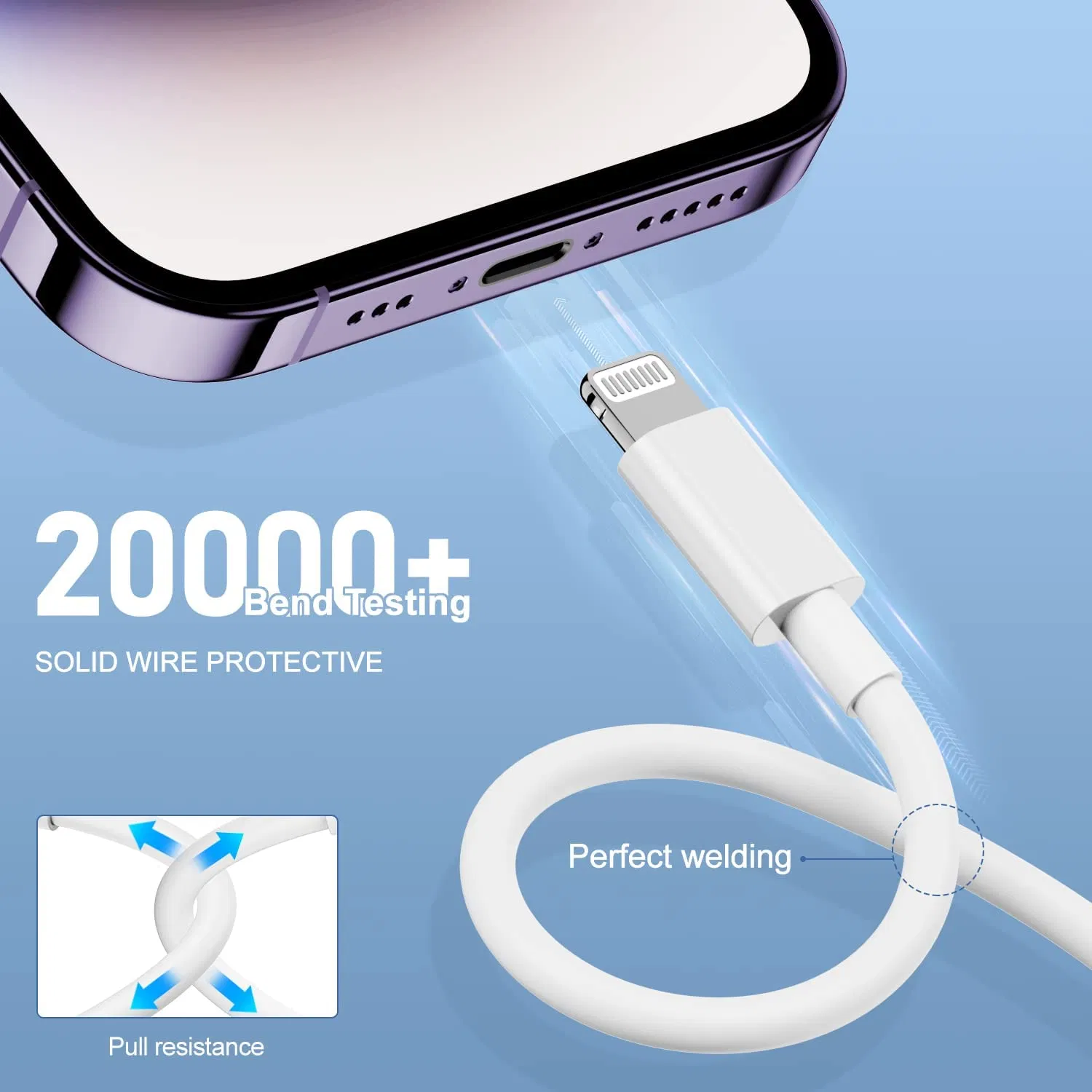 Reinforced Durable Mfi Certified Lightning Charging Cable USB Data Wire