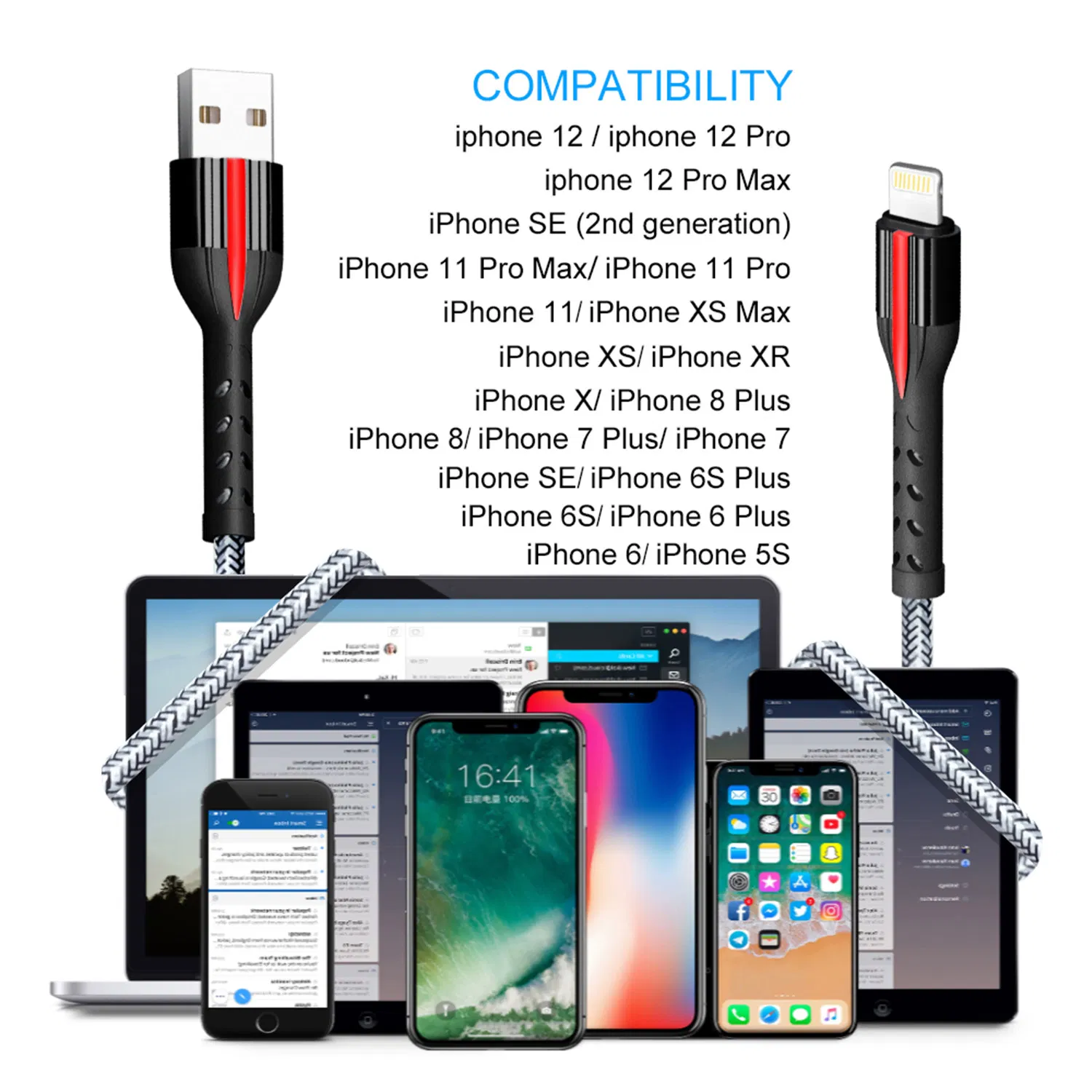 Factory Wholesale USB Lightning Fast Charging Wire Quality Mfi Certified Cable for Ios Devices
