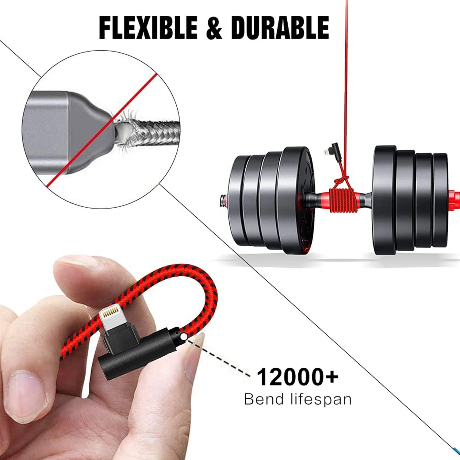 90 Degree USB to Lightning Cable Nylon Braided Heavy Duty Design Mfi Certified Phone Data Cable Accessories