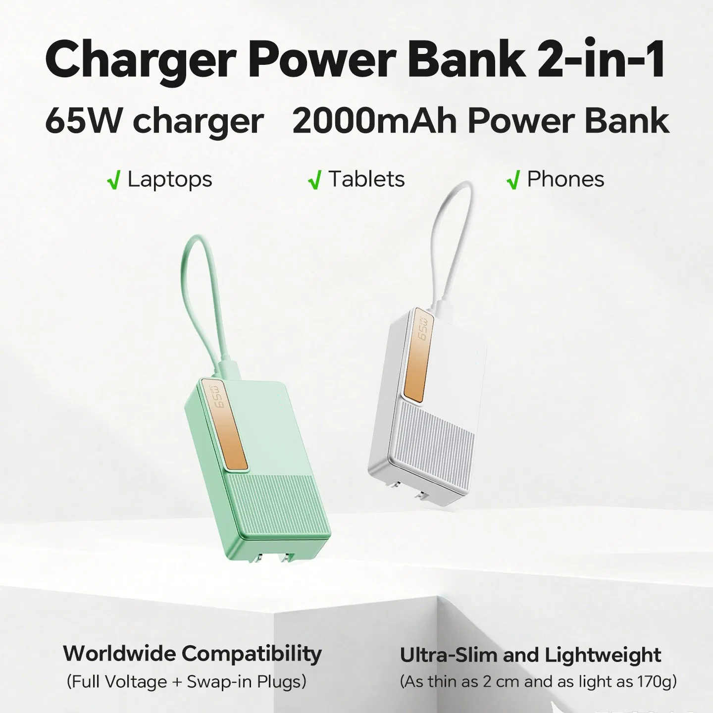 Dual Function Fast Charge Power Delivery 65W GaN Pd Uninterruptible Power Charger for Smartphones