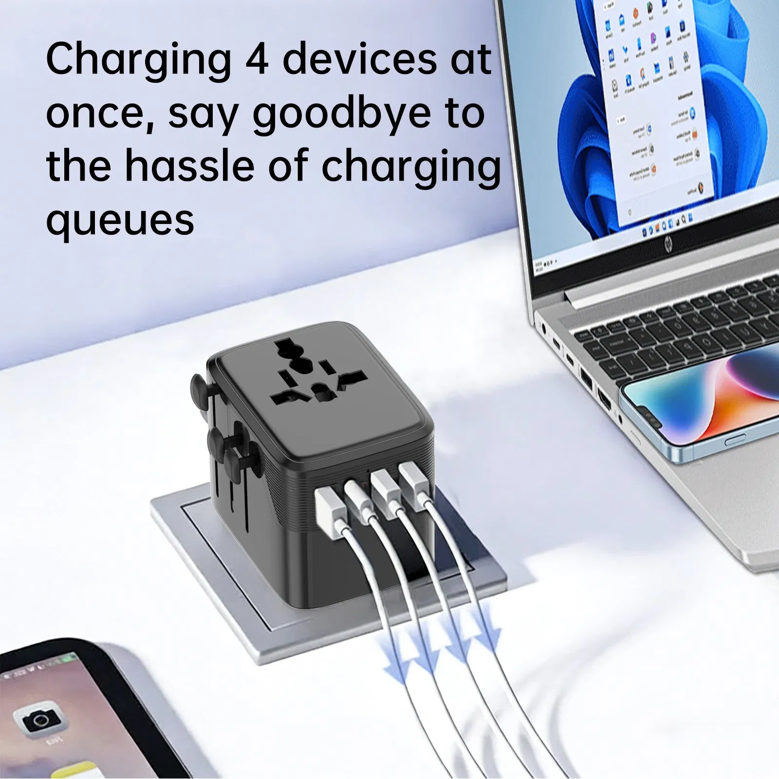 20W GaN World Travel Adapter Charger 3-USB-C 1-USB-a EU Us UK Au